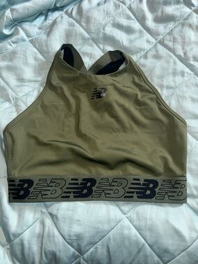 New Balance Olive High-Neck Logo Sports Bra